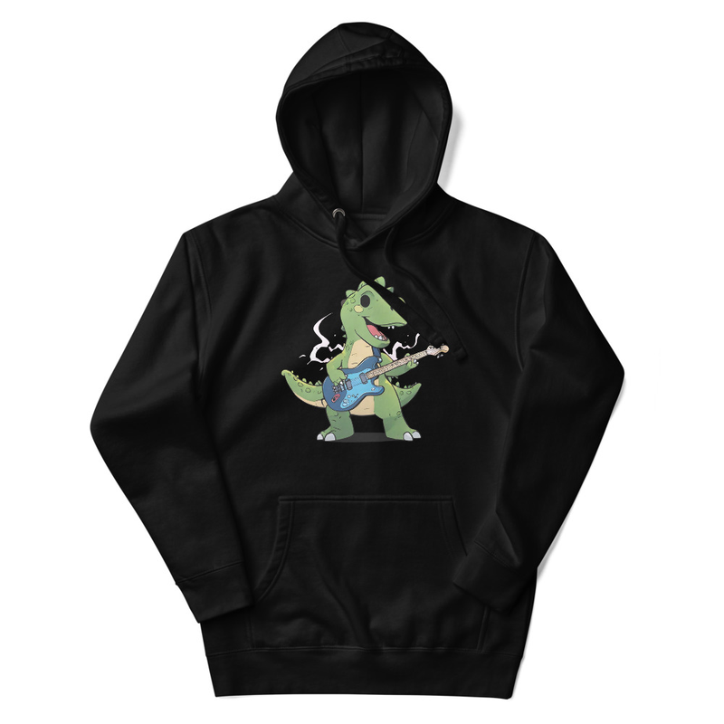 An Animestyle Dinosaur Playing An Electric Guitar Unisex Hoodie 0