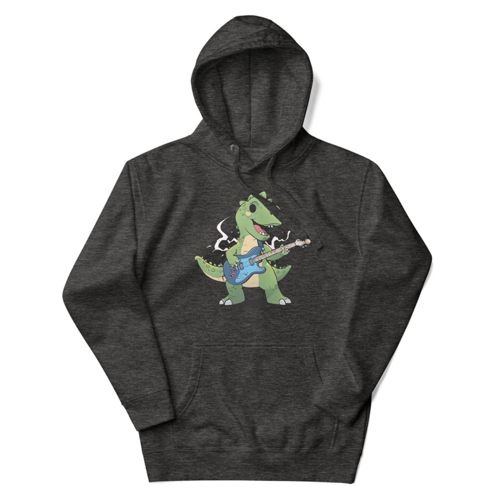 An Animestyle Dinosaur Playing An Electric Guitar Unisex Hoodie 3