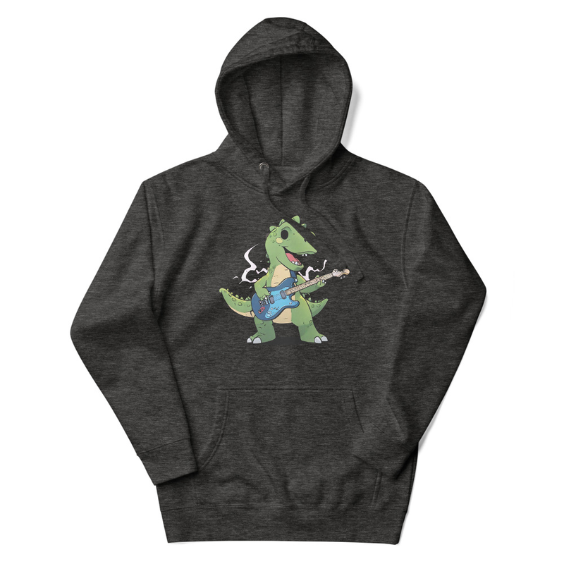 An Animestyle Dinosaur Playing An Electric Guitar Unisex Hoodie 3
