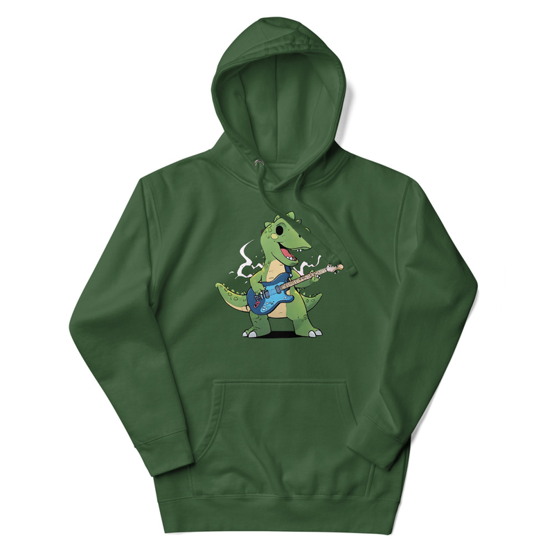 An Animestyle Dinosaur Playing An Electric Guitar Unisex Hoodie 6