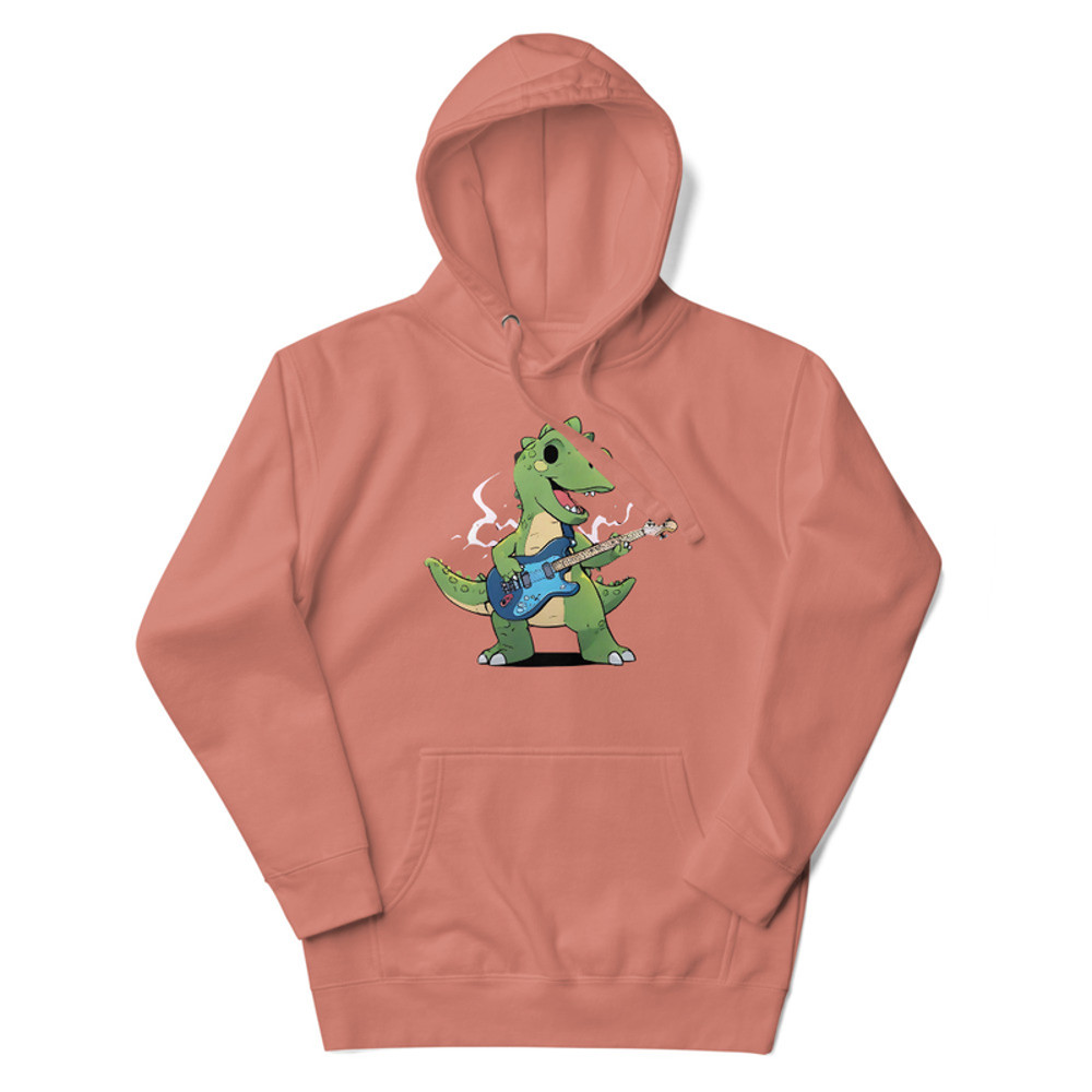 An Animestyle Dinosaur Playing An Electric Guitar Unisex Hoodie 8