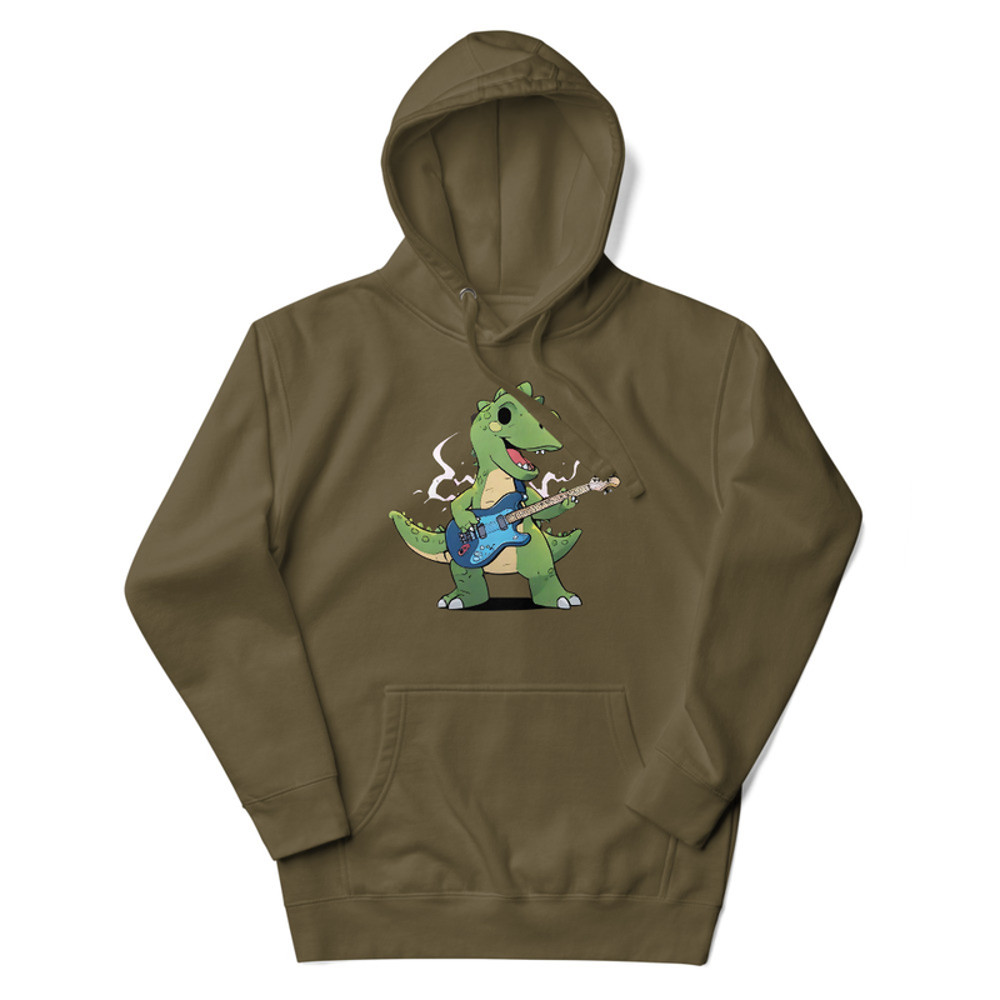 An Animestyle Dinosaur Playing An Electric Guitar Unisex Hoodie 7