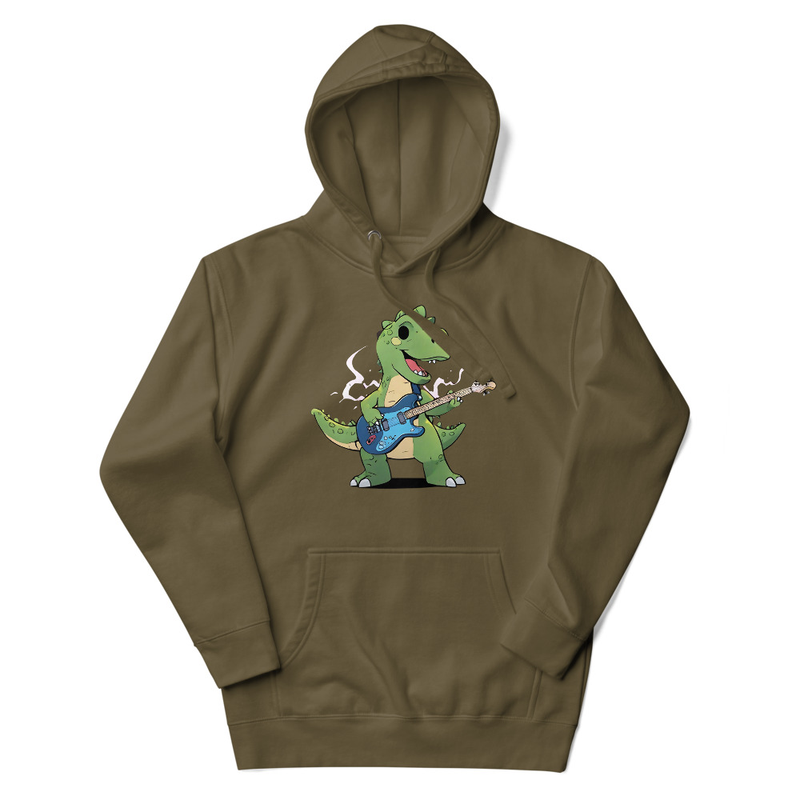 An Animestyle Dinosaur Playing An Electric Guitar Unisex Hoodie 7