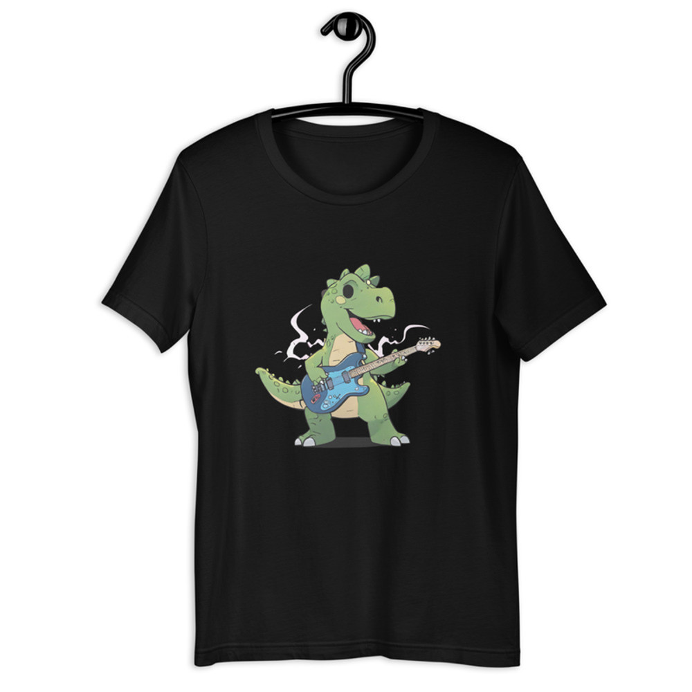 Dinosaur Playing An Electric Guitar Unisex Tshirt 1