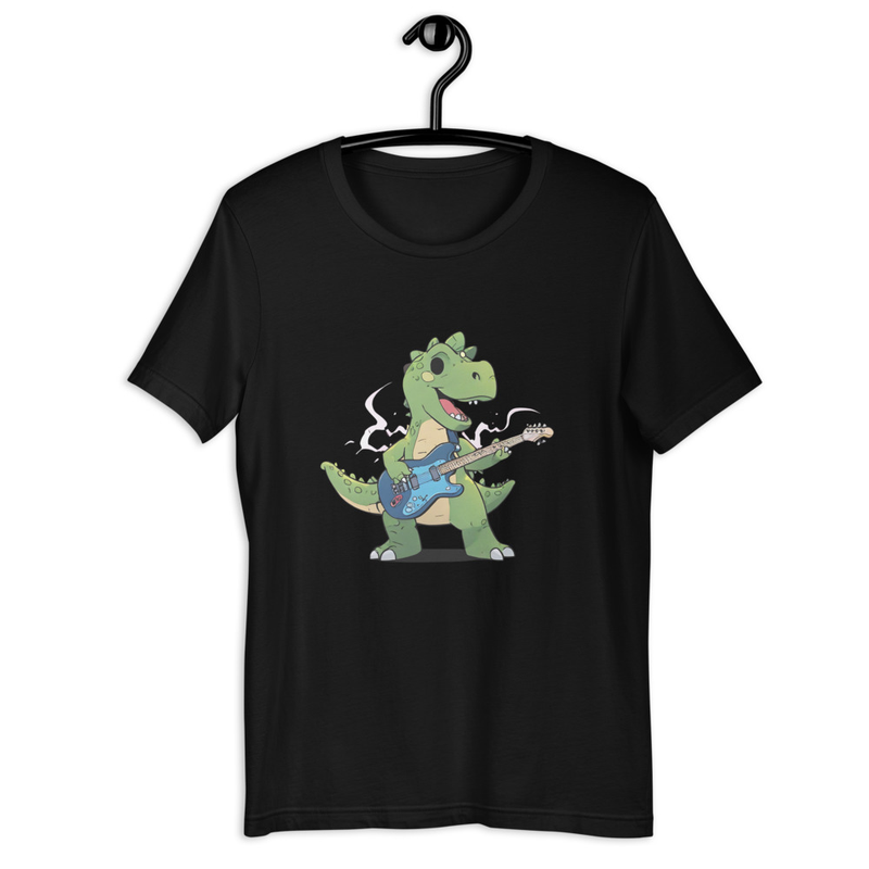 Dinosaur Playing An Electric Guitar Unisex Tshirt 1