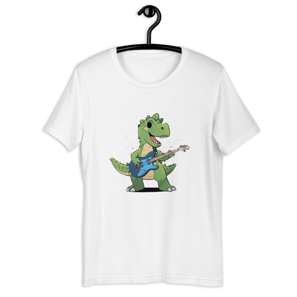 Dinosaur Playing An Electric Guitar Unisex Tshirt 7