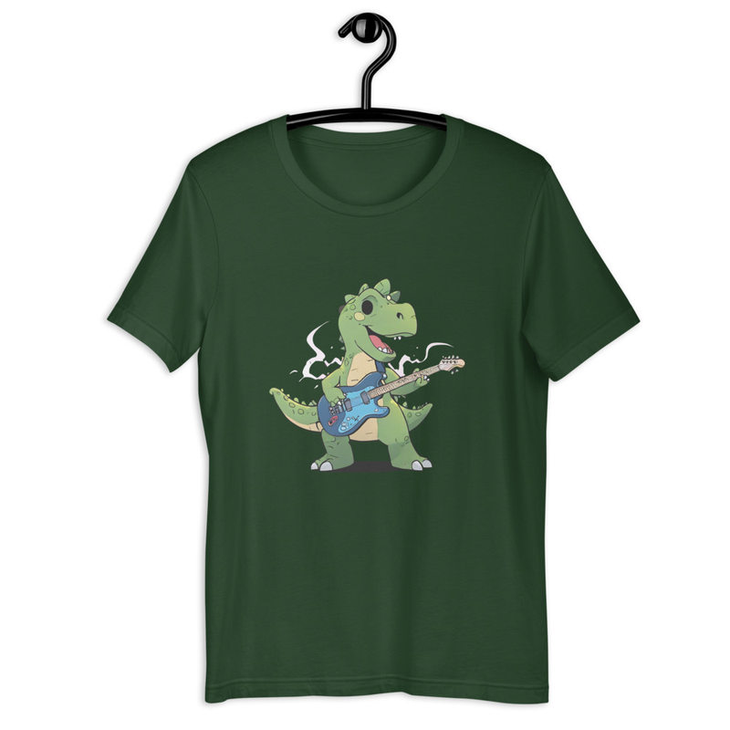 Dinosaur Playing An Electric Guitar Unisex Tshirt 3
