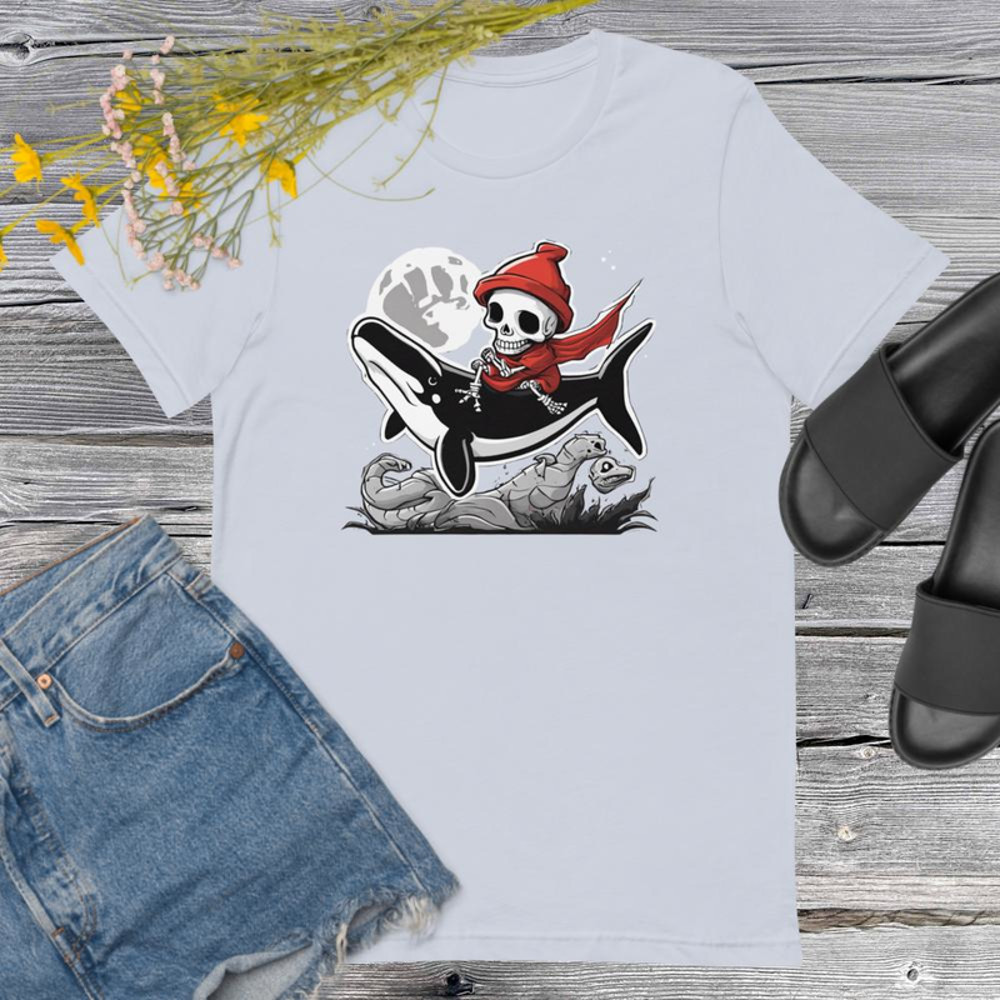 Skeleton Riding Mummy Orca Halloween Unisex Tshirt 4