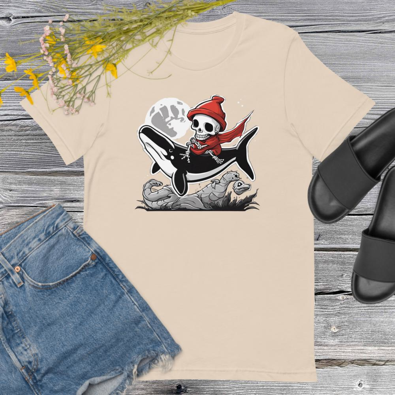 Skeleton Riding Mummy Orca Halloween Unisex Tshirt 6