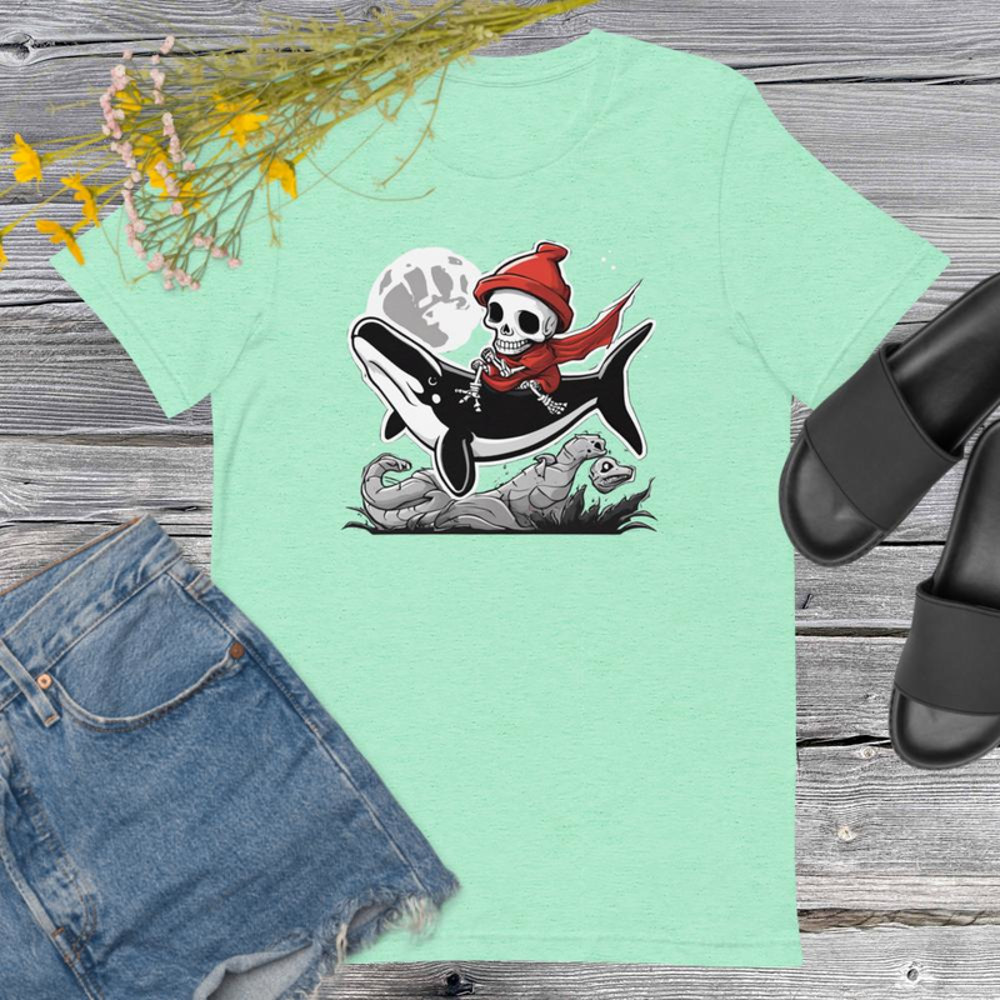 Skeleton Riding Mummy Orca Halloween Unisex Tshirt 9
