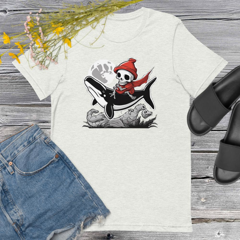 Skeleton Riding Mummy Orca Halloween Unisex Tshirt 11