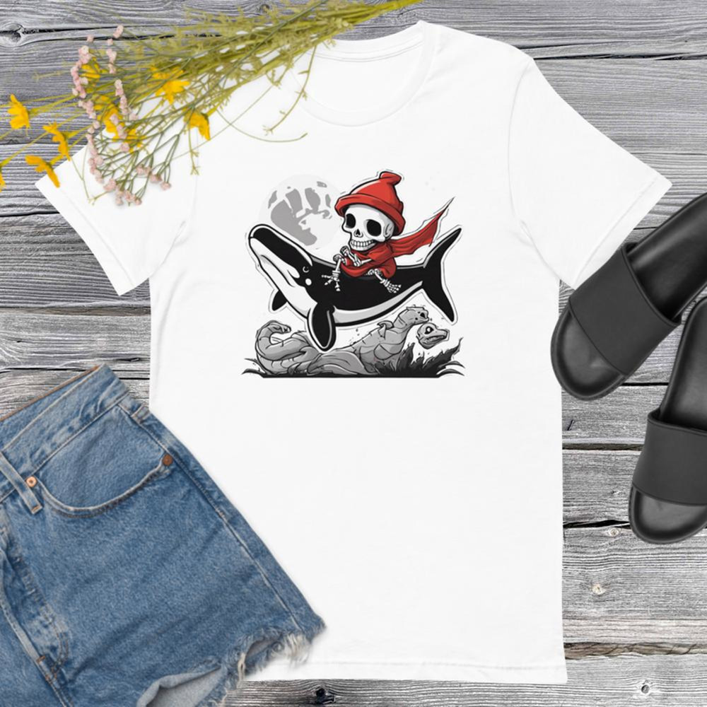 Skeleton Riding Mummy Orca Halloween Unisex Tshirt 12