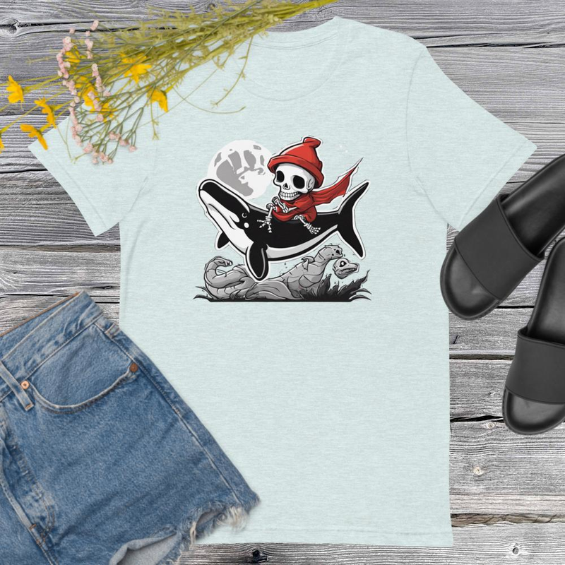 Skeleton Riding Mummy Orca Halloween Unisex Tshirt 8