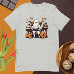 vintage ghost reading books pumpkin halloween t-shirt