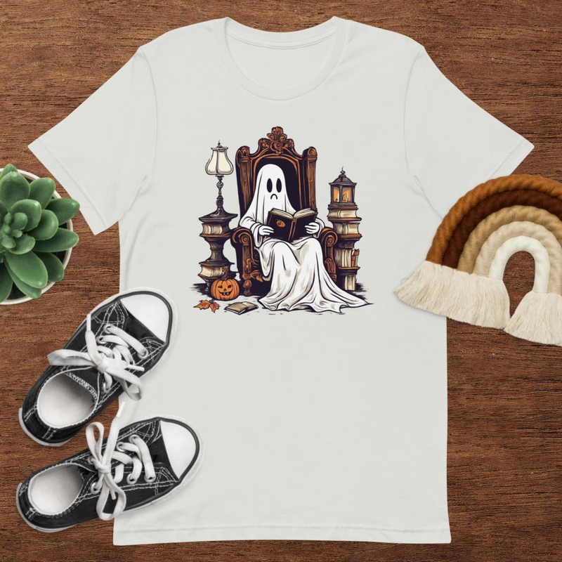 Vintage Ghost Book Reading Pumpkin Gothic Halloween Teachers Tshirt 11