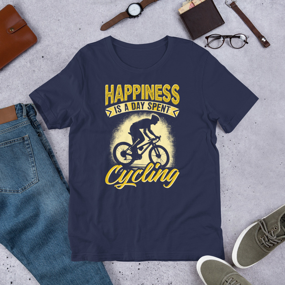 Happiness Is A Day Spent Cycling Unisex Tshirt For Bicycle Riders 2