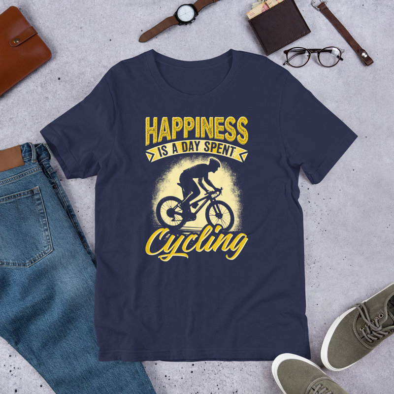 Happiness Is A Day Spent Cycling Unisex Tshirt For Bicycle Riders 2