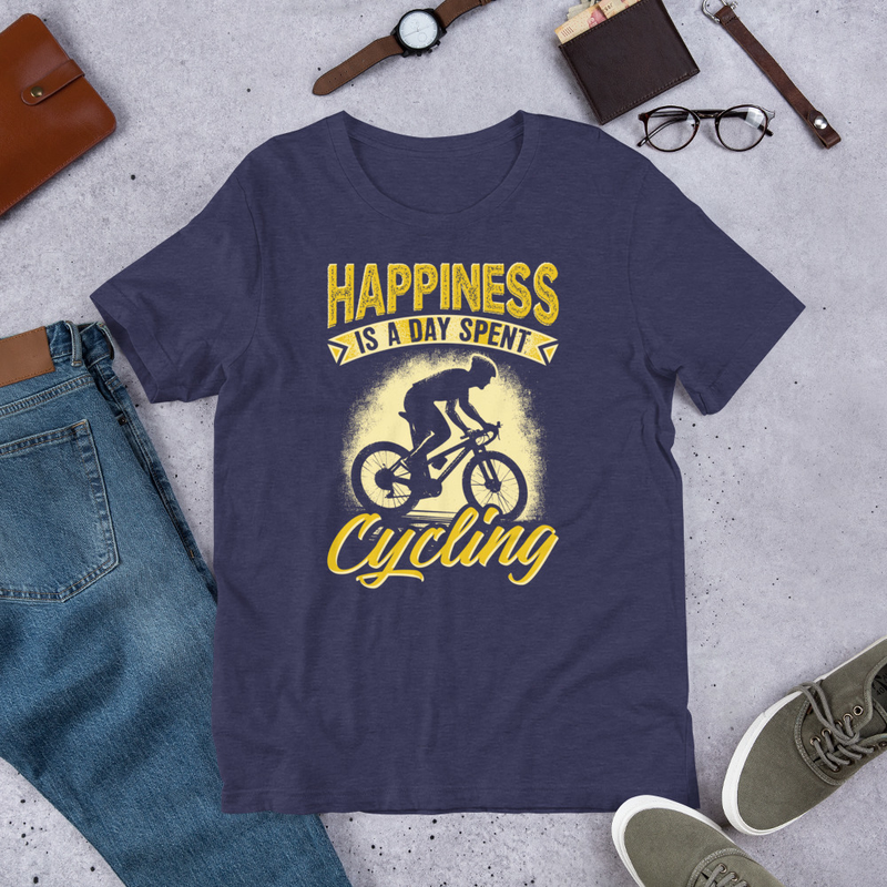 Happiness Is A Day Spent Cycling Unisex Tshirt For Bicycle Riders 3