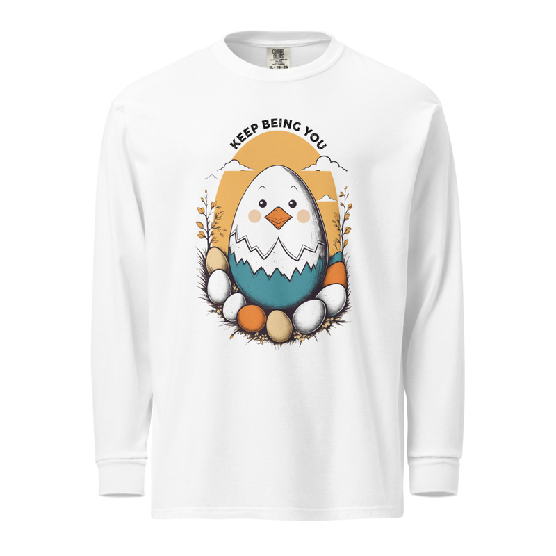 Adorable Hatching Chick Graphic TShirt  Country Style Vintage Design Garmentdyed Heavyweight Longsl 1