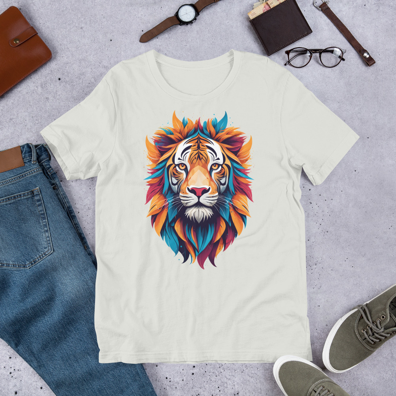 Colorful Tiger Head Graphic  Fierce And Artistic Animal Design Unisex Tshirt 1