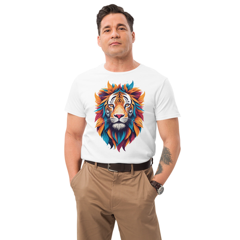 Colorful Tiger Head Graphic  Fierce And Artistic Animal Design Mens Premium Cotton Tshirt 1