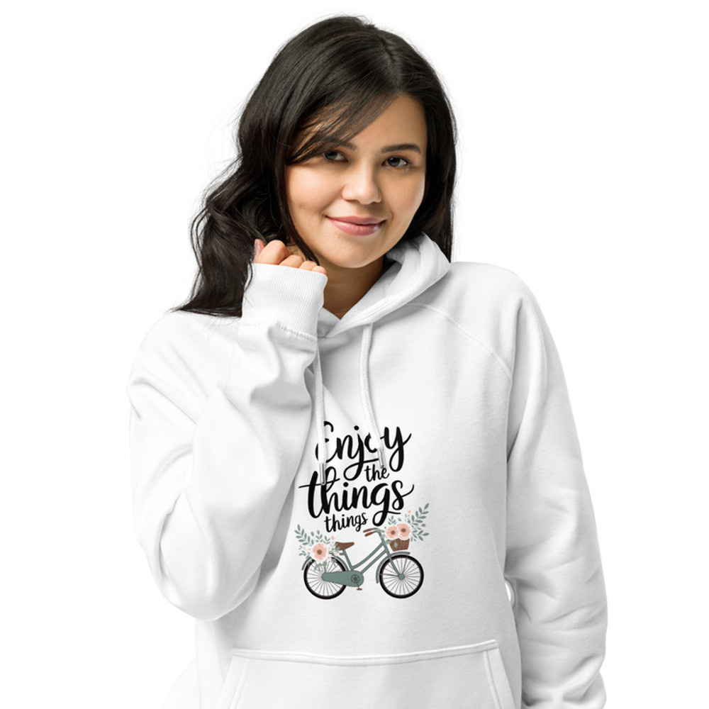 Enjoy The Little Things Bicycle Floral Unisex Eco Raglan Hoodie 0