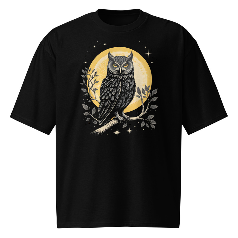 Vintage Celestial Owl Graphic Oversized Heavyweight Tshirt 0
