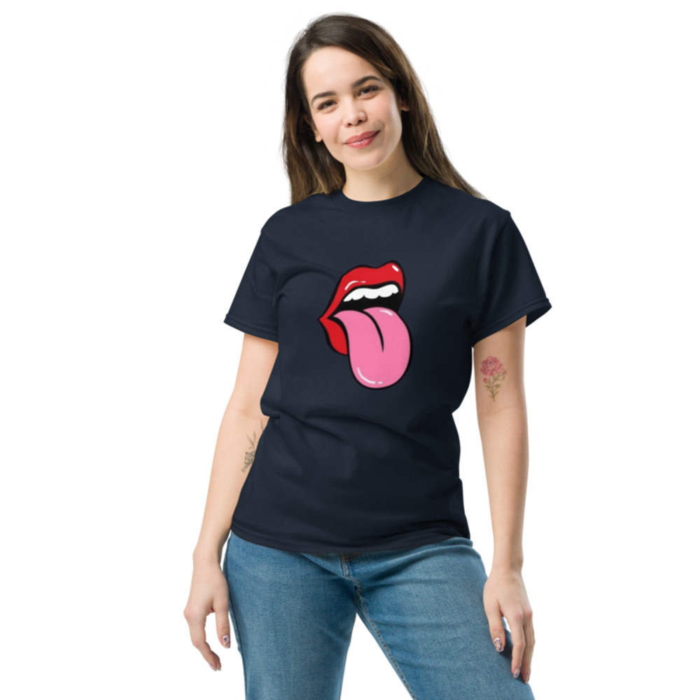Playful Lips Tease Tongue Graphic Tee Top Unisex TShirt Trendy Tongue And Lip Bite Design FashionF 3