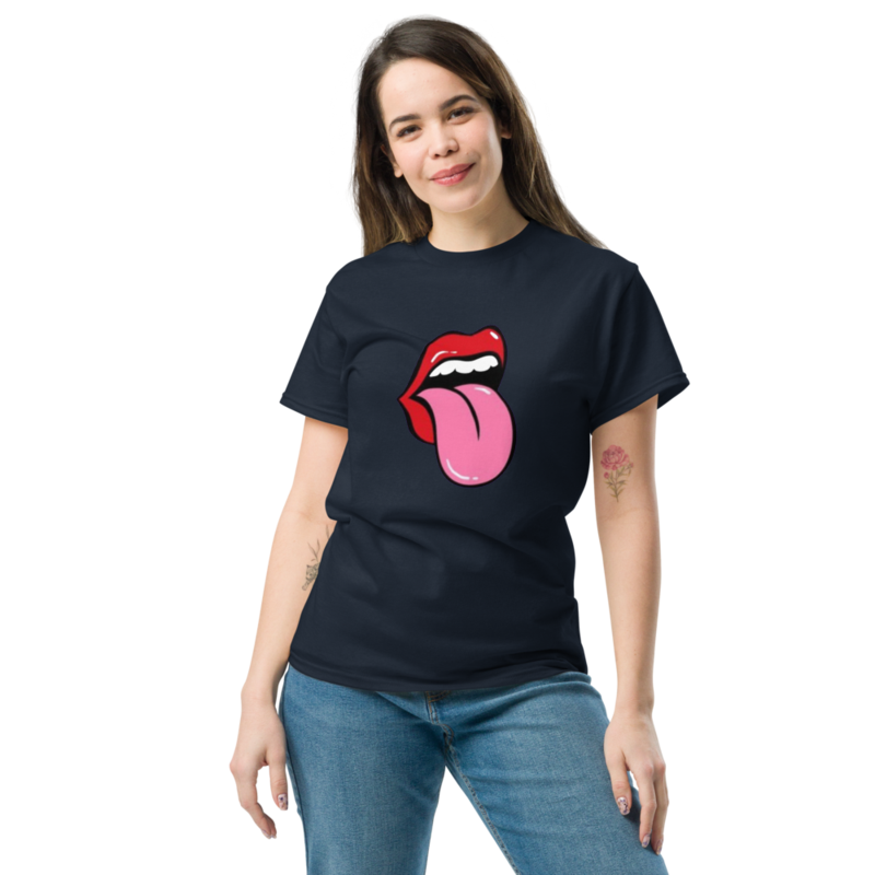 Playful Lips Tease Tongue Graphic Tee Top Unisex TShirt Trendy Tongue And Lip Bite Design FashionF 3