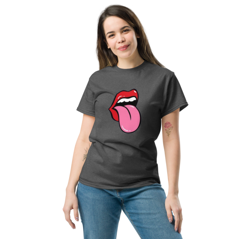 Playful Lips Tease Tongue Graphic Tee Top Unisex TShirt Trendy Tongue And Lip Bite Design FashionF 7