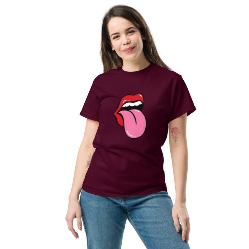 Playful Lips Tease Tongue Graphic Tee Top Unisex TShirt Trendy Tongue And Lip Bite Design FashionF 1