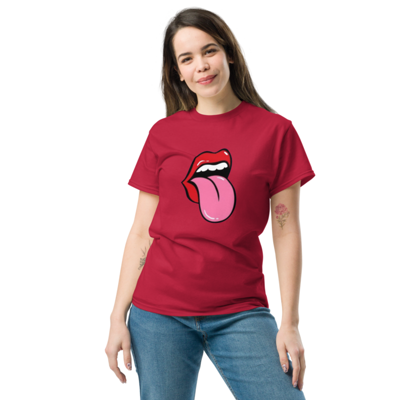 Playful Lips Tease Tongue Graphic Tee Top Unisex TShirt Trendy Tongue And Lip Bite Design FashionF 6