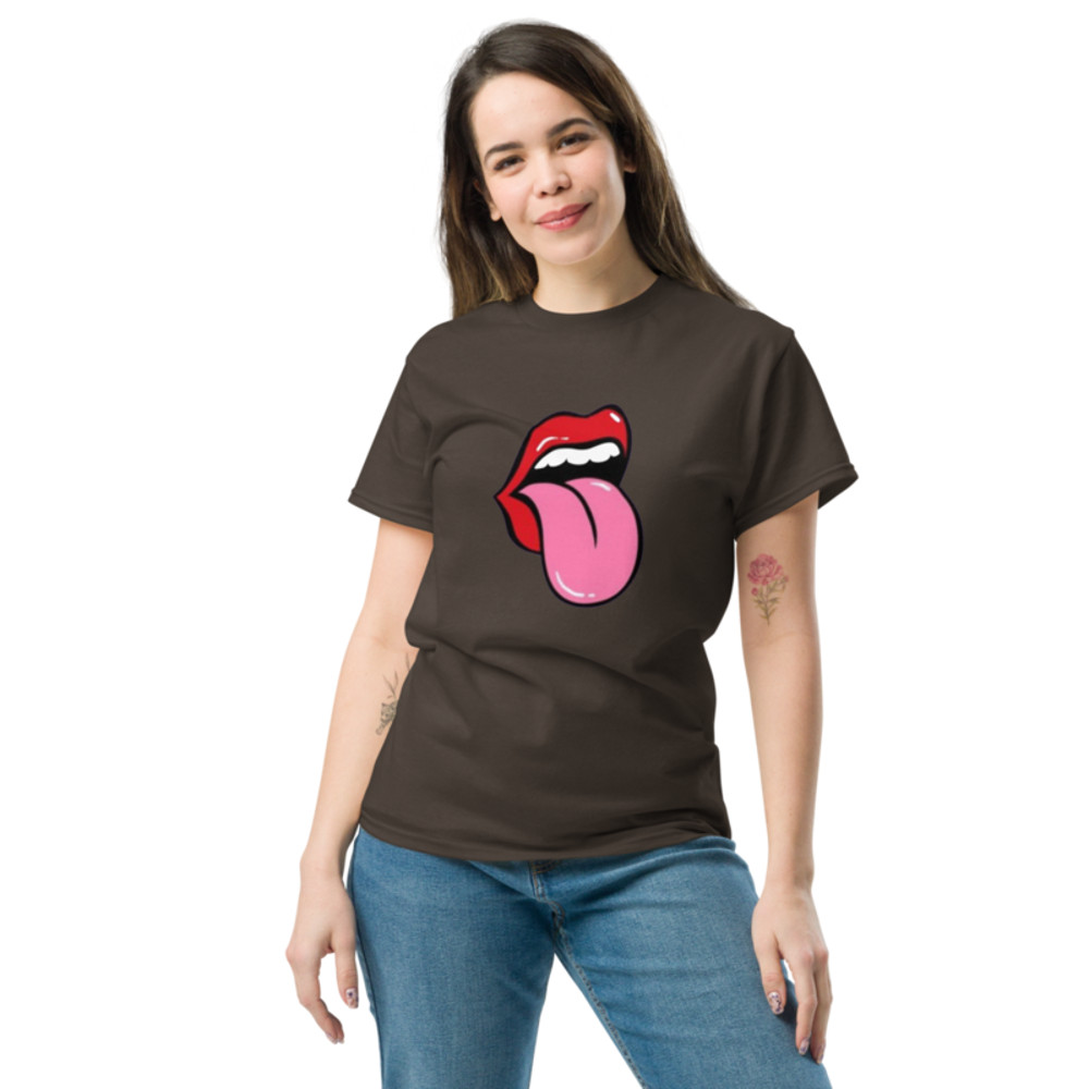 Playful Lips Tease Tongue Graphic Tee Top Unisex TShirt Trendy Tongue And Lip Bite Design FashionF 5