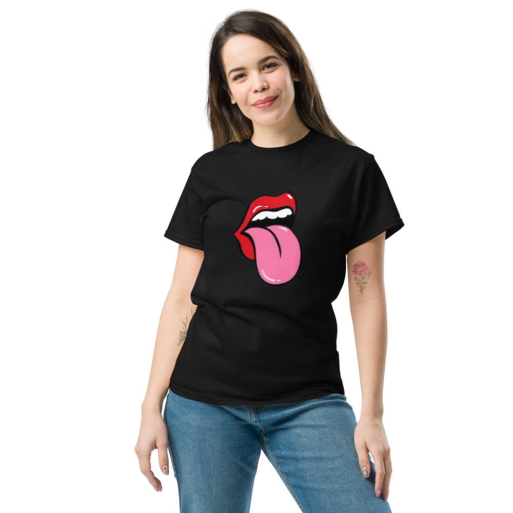 Playful Lips Tease Tongue Graphic Tee Top Unisex TShirt Trendy Tongue And Lip Bite Design FashionF 2