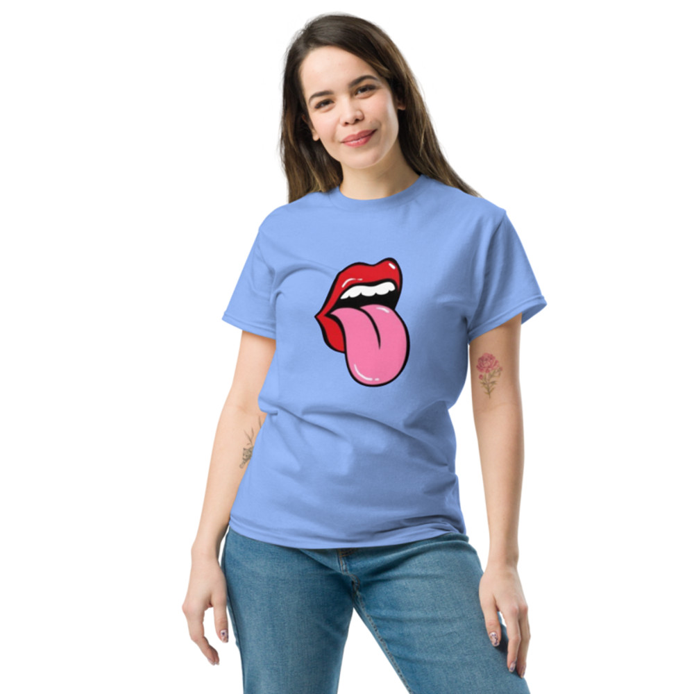 Playful Lips Tease Tongue Graphic Tee Top Unisex TShirt Trendy Tongue And Lip Bite Design FashionF 9