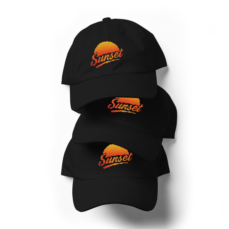 Pixel Retro Sunset Classic Tee Dad Hat 0