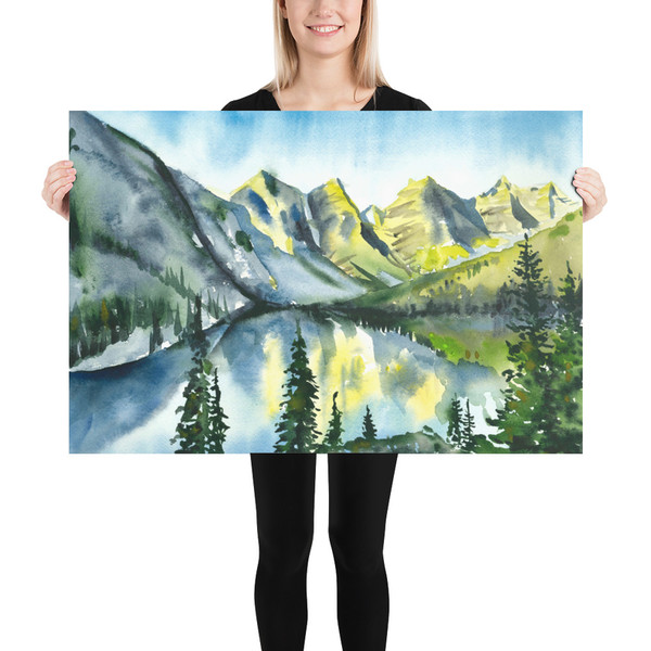 Rocky mountains lake painting Art giclee print Watercolor artwork Emerald lake art Landscape scenery National park art