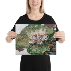 Water lily art Floral painting Canvas print Oil art Flower print Floral print