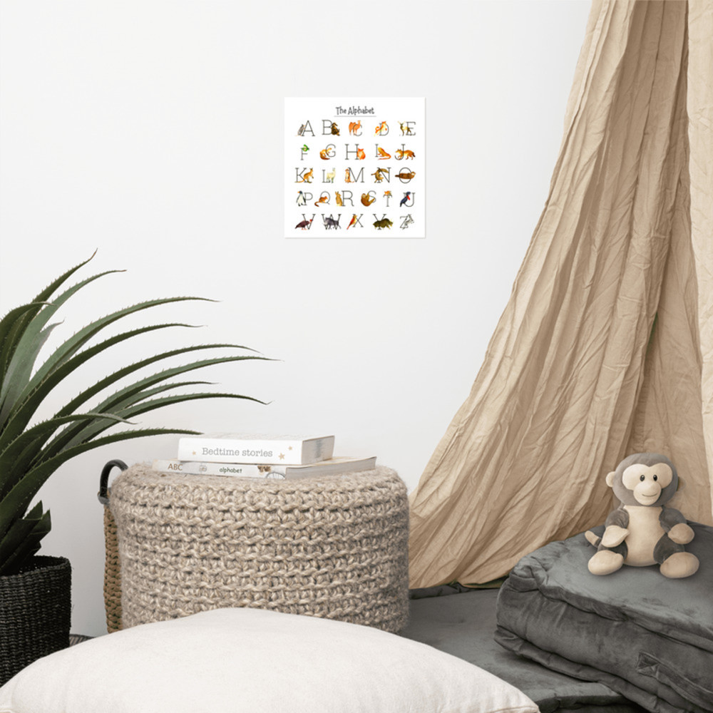Alphabet Poster Boho, Nursery Print, Animal Alphabet Art Print, Cute Animal Print , Educational Print, Nursery Wall Art