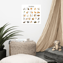 alphabet poster boho, nursery print, animal alphabet art print, cute animal print , educational print, nursery wall art