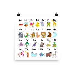 alphabet poster, nursery print, animal alphabet art print, cute animal print , educational print, nursery wall art