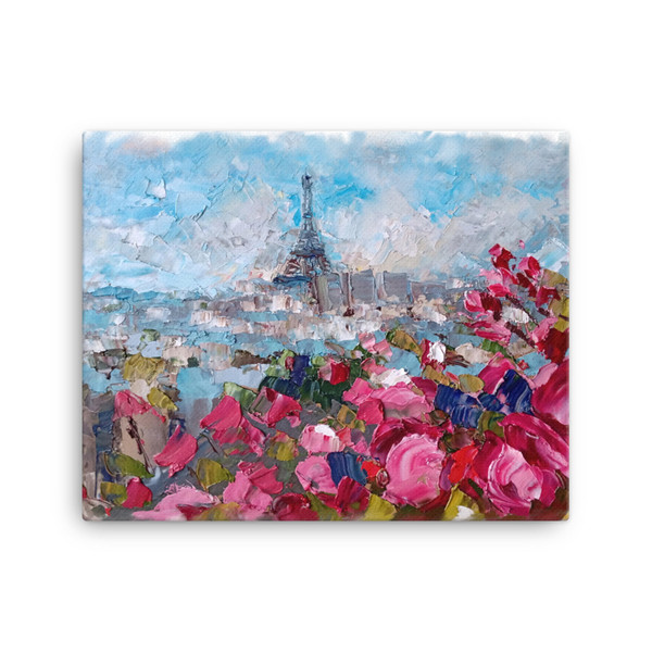 Paris art Canvas art print Oil painting Eiffel tower art Paris wall art Paris view Magnolia tree art