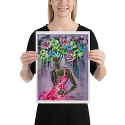 black woman painting print original art poster faceless portrait flowers woman
