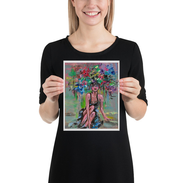 Woman Painting Print Original Art Poster Faceless Portrait Flowers Woman Art