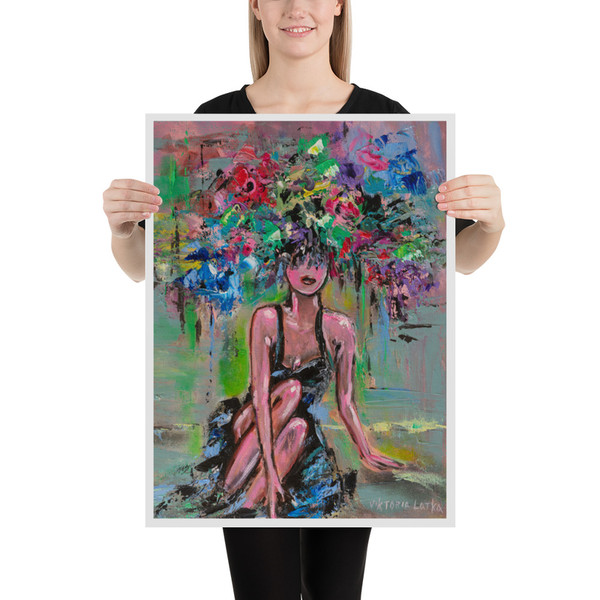 Woman Painting Print Original Art Poster Faceless Portrait Flowers Woman Art