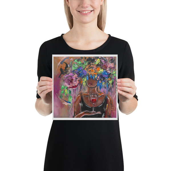 Woman Art Print Black Girl Painting Poster Wine Art Print Faceless Portrait Art Figurative Wall Art