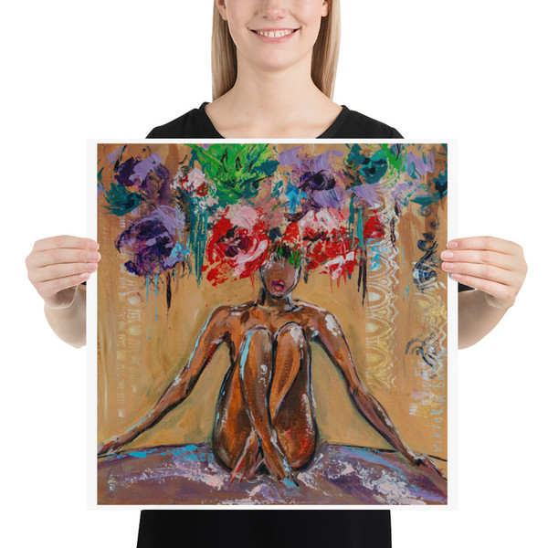 Nude Woman Painting Print Original Art Poster Faceless Portrait Painting Naked Woman Print Flowers Woman Art  Fig