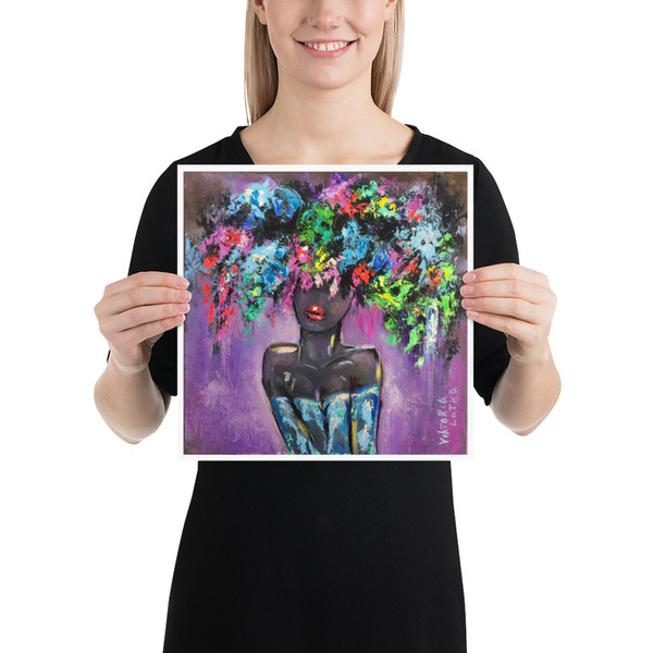 Black Woman Painting Print Faceless Portrait Poster Woman Portrait Artwork Figurative Wall Art Flowers Woman Art