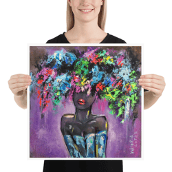 Black Woman Painting Print Faceless Portrait Poster Woman Portrait Artwork Figurative Wall Art Flowers Woman Art