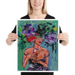 Floral Woman Print Original Art Poster Abstrait Faceless Woman Art Wine Painting Flowers Woman Painting Female Portrait